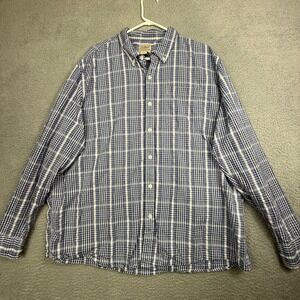 LL Bean Mens Traditional Fit Organic Cotton Plaid Button Down Shirt XL Blue‎